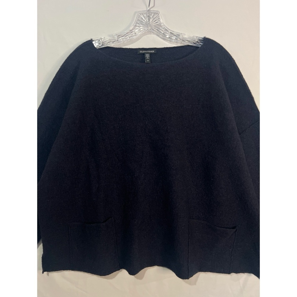 Eileen Fisher Lightweight Boiled Wool Bateau Neck Top Women’s Blue Large - Picture 4 of 10